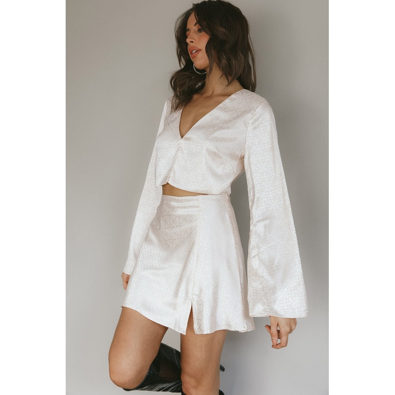 Winona Satin Jacquard Mini Skirt Cream