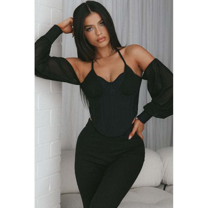 Adonica Halterneck Lantern Sleeve Top Black