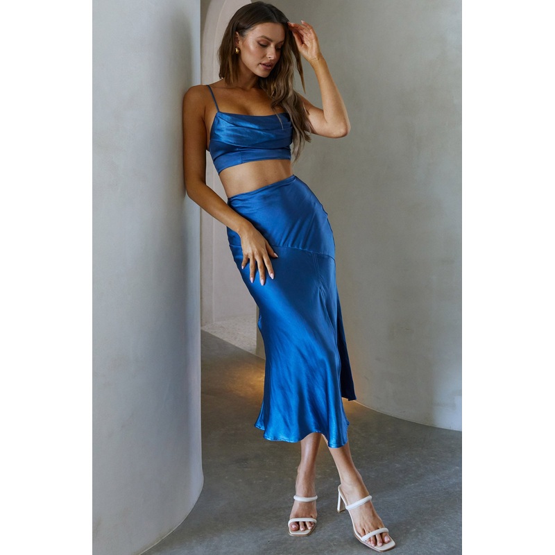 Well Versed Split Midi Skirt Navy