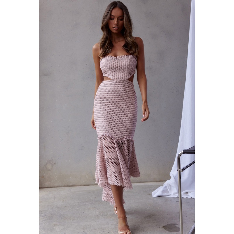 Zoey Lace Overlay Cut-Out Midi Dress Blush