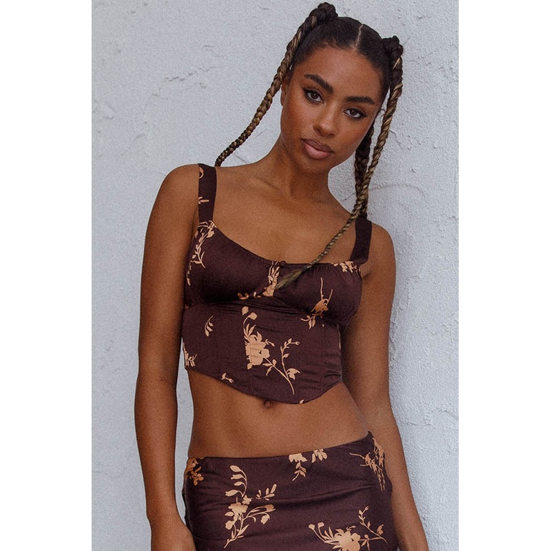 Zerah Crop Top Floral Brown