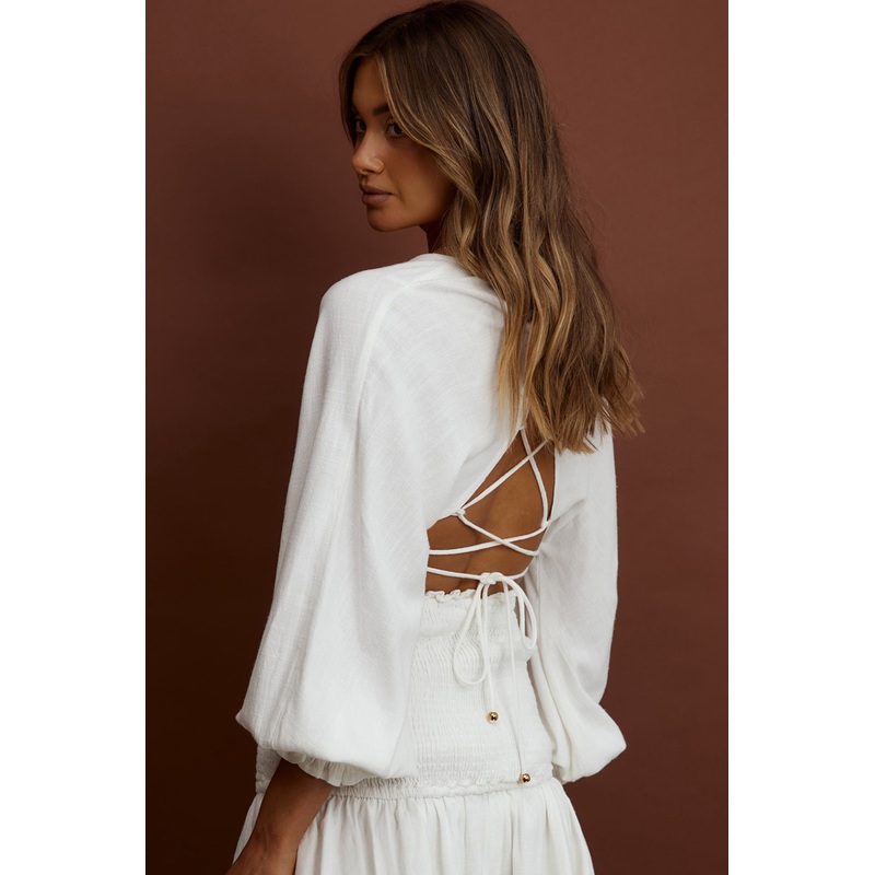Aubrette Laced Back Crop Top White