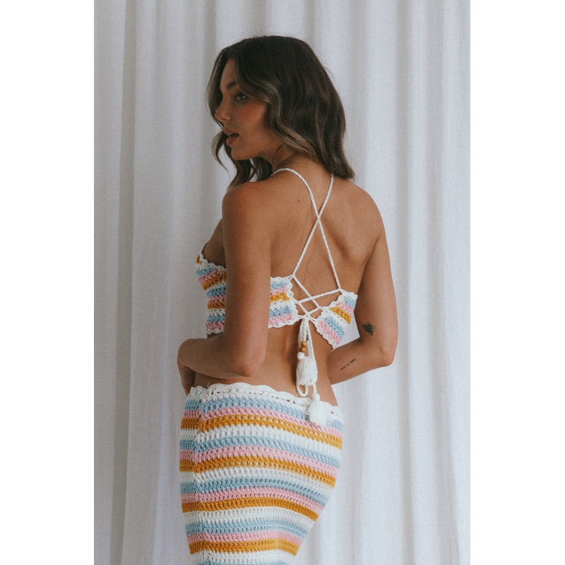 Soul Sister Tied Back Crochet Crop Top Blush