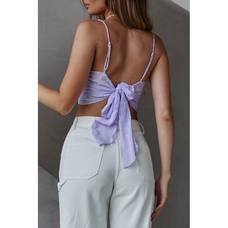 Sunshine Lover Sweetheart Neckline Tied Back Crop Top Lilac