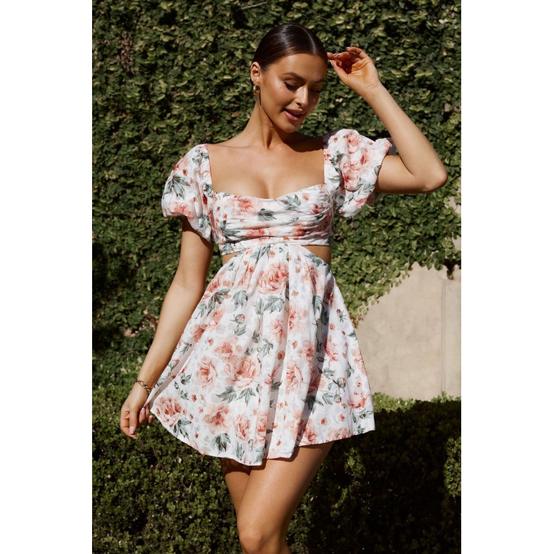 You’re So Magic Cut-Out Mini Dress Floral Peach