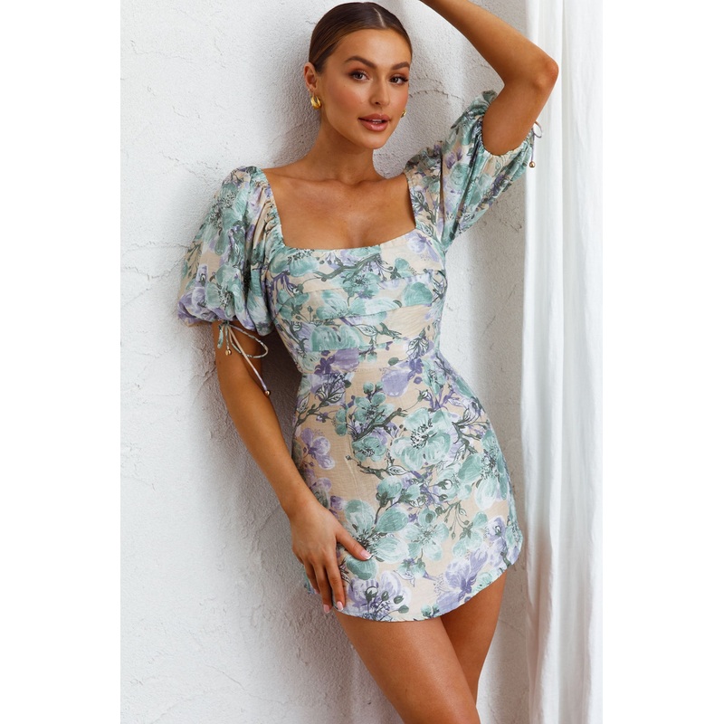 Addicted To Love Pleated Bust Dress Floral Purple/Beige