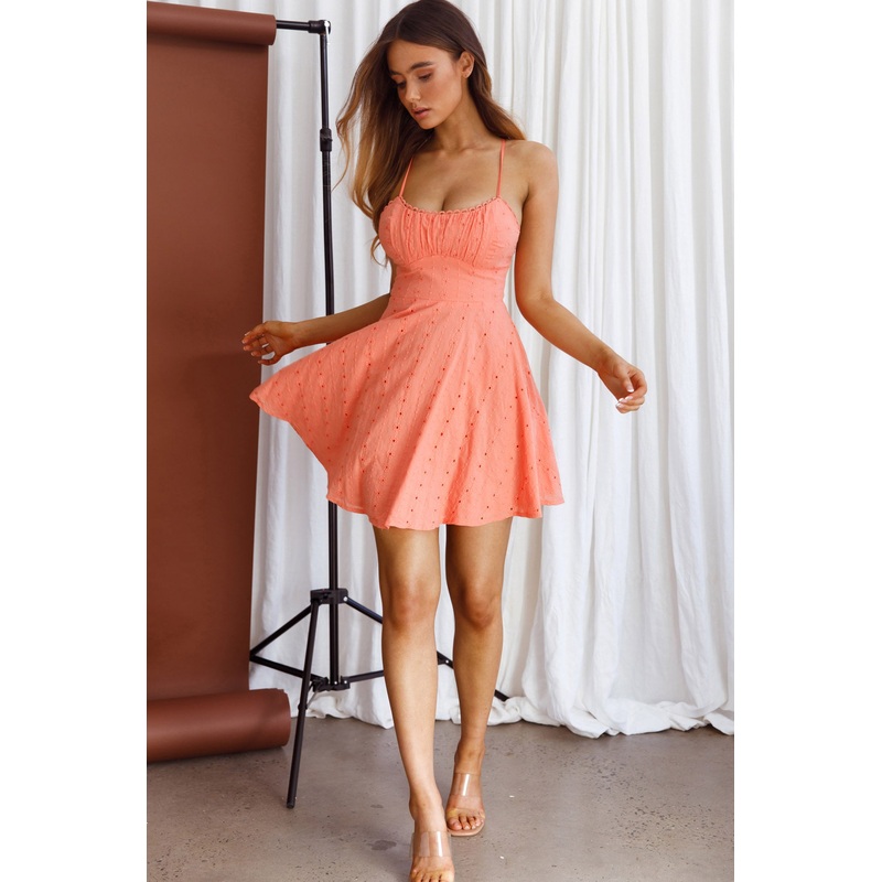 Wishing And Hoping Lace-Up Back Dress Peach