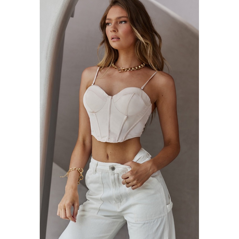 Just A Dream Sweetheart Neckline Satin Bustier Beige