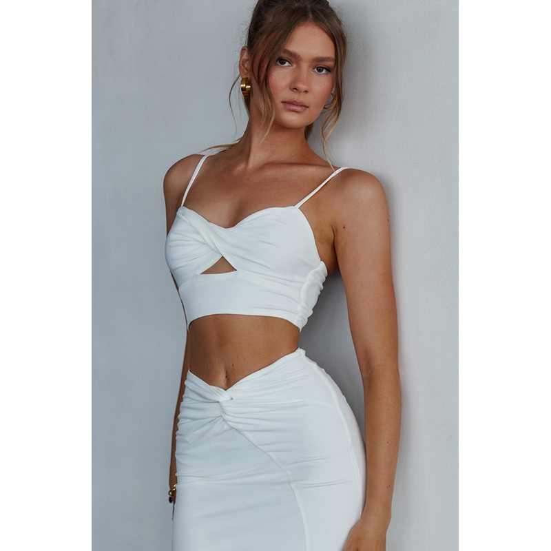 One Night Only Twist Bust Cami Strap Crop Top White