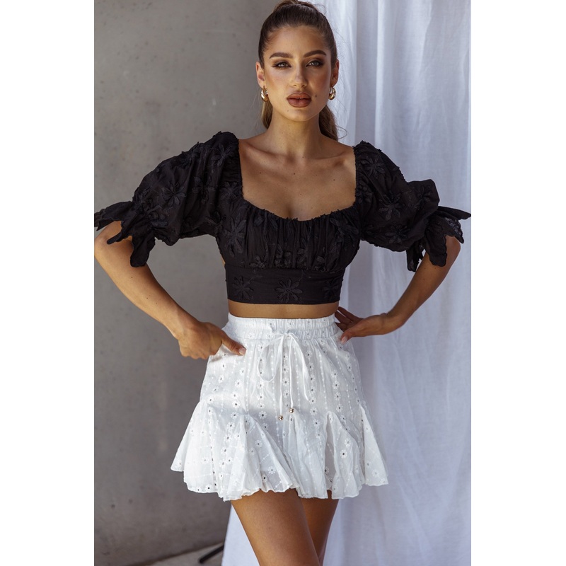 Passing By Tied Back Crop Top Black