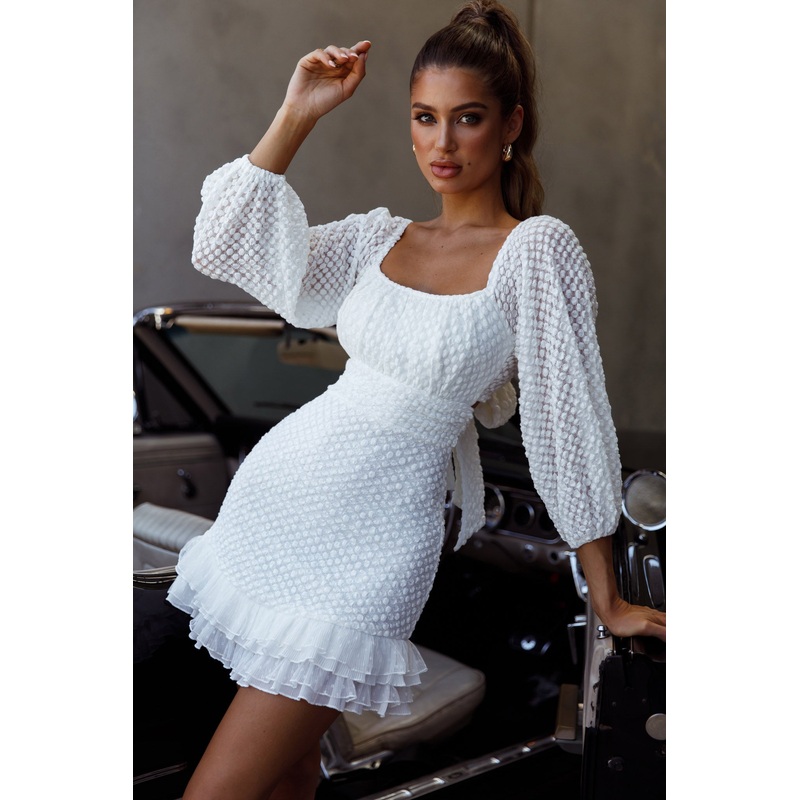 Abby Frill Hem Lace Dress White