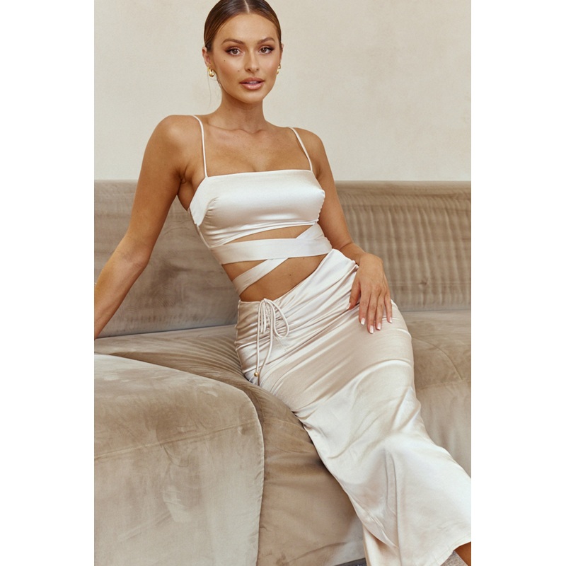 Desert Skies Square Neckline Tie Back Crop Top Champagne