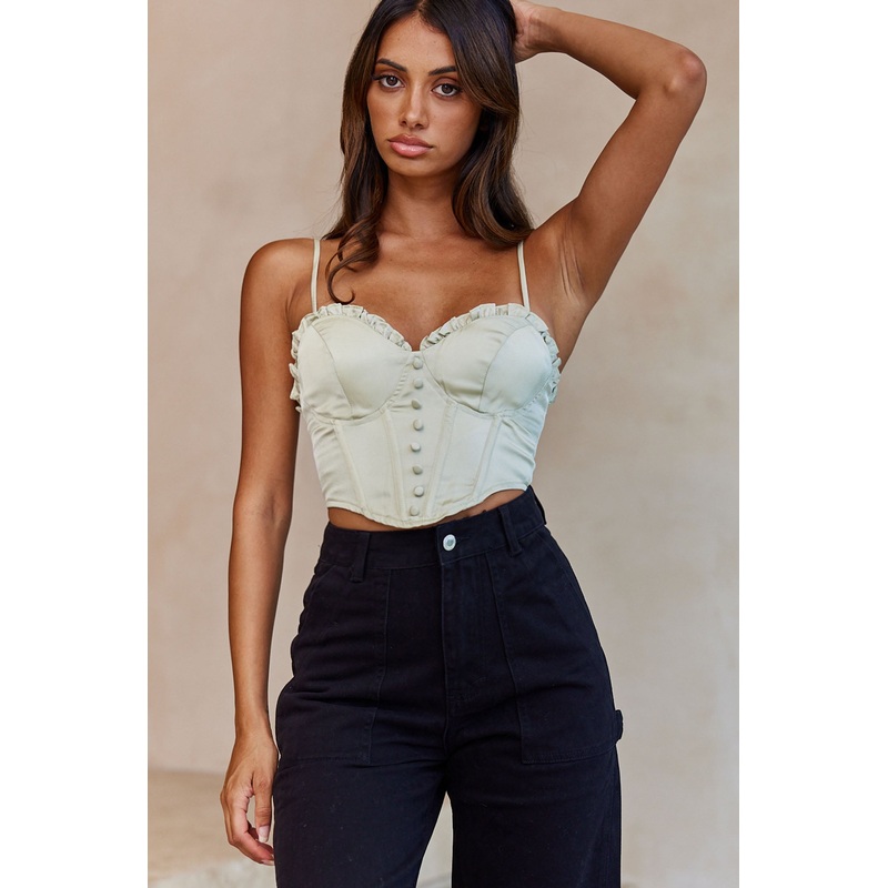 Just A Dream Sweetheart Neckline Frill Trim Bustier Lime