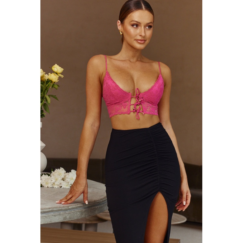 Spoil Me Tie Feature Lace Crop Top Hot Pink