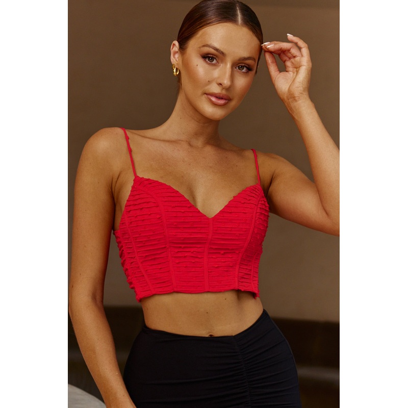 Sunshine Lover Sweetheart Neckline Tied Back Crop Top Red
