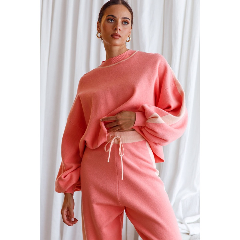 Take Me Back Balloon Sleeve Drop Shoulder Brushed Knit Sweater Peach