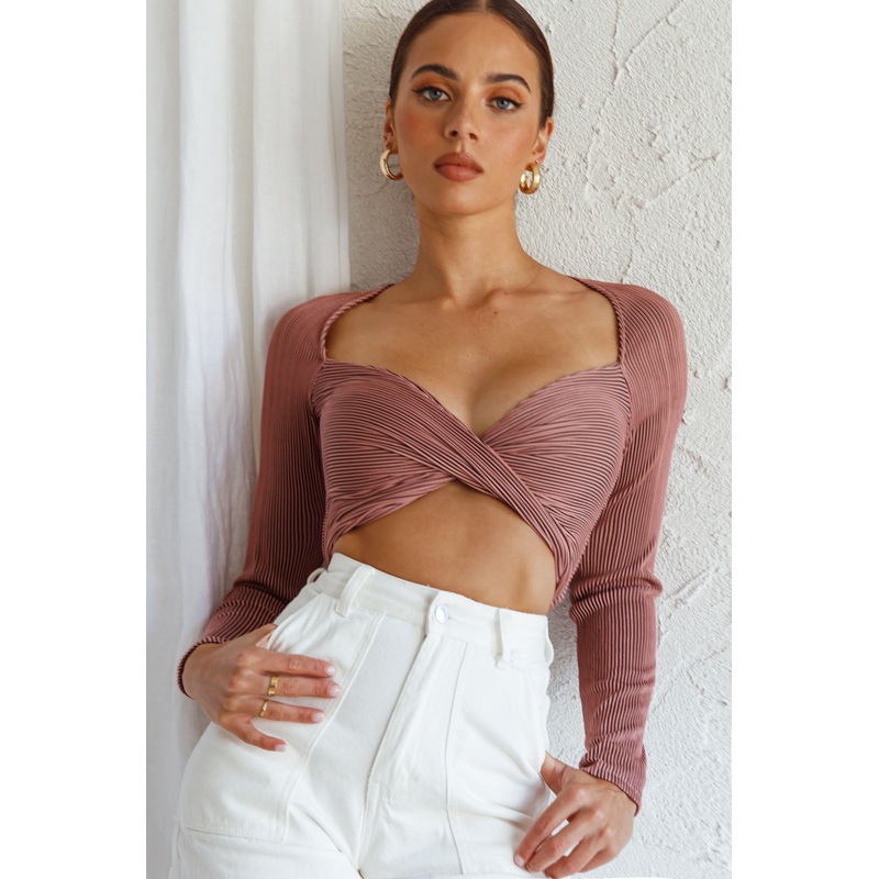 Villa Laguna Twist Bust Long Sleeve Crop Top Blush