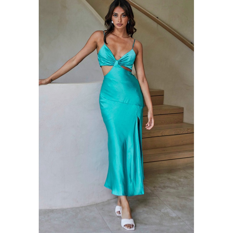 Acapulco Cami Strap Tied Back Satin Maxi Dress Green