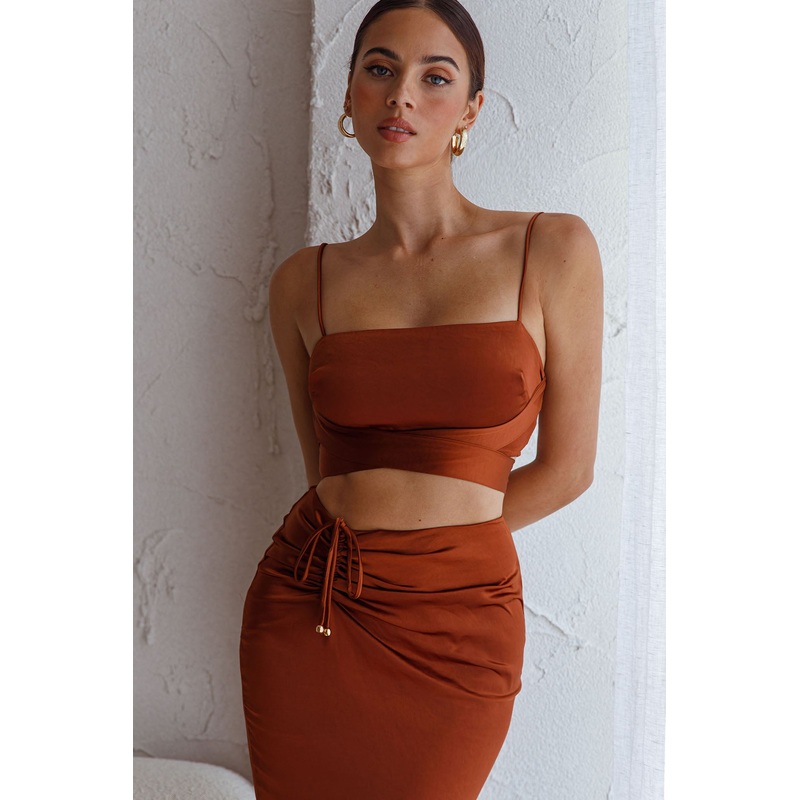 Desert Skies Square Neckline Tie Back Crop Top Chocolate
