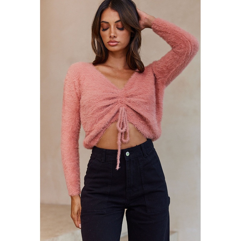 Elsa Long Sleeve Ruched Bust Sweater Rose