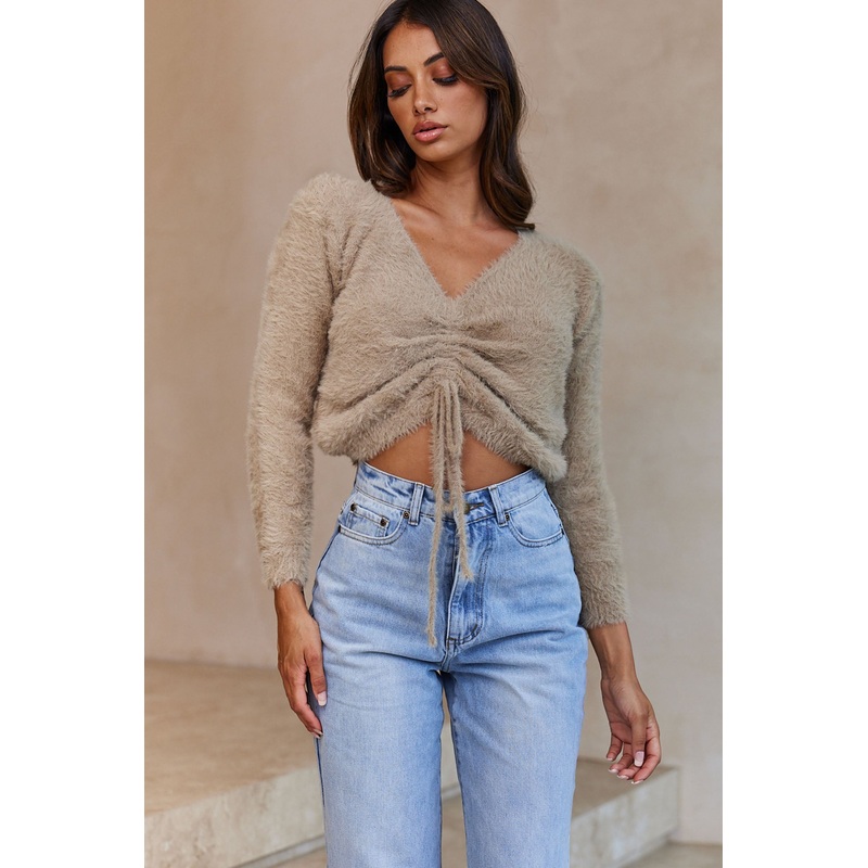Elsa Long Sleeve Ruched Bust Sweater Sage