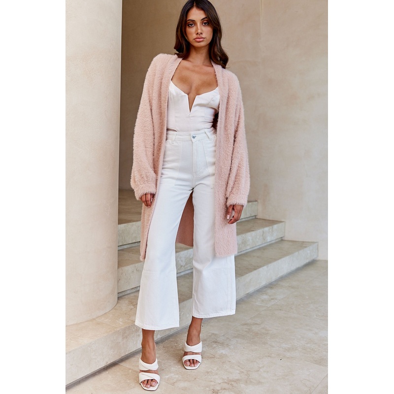 Hold The Phone Long Sleeve Fuzzy Duster Cardigan Blush