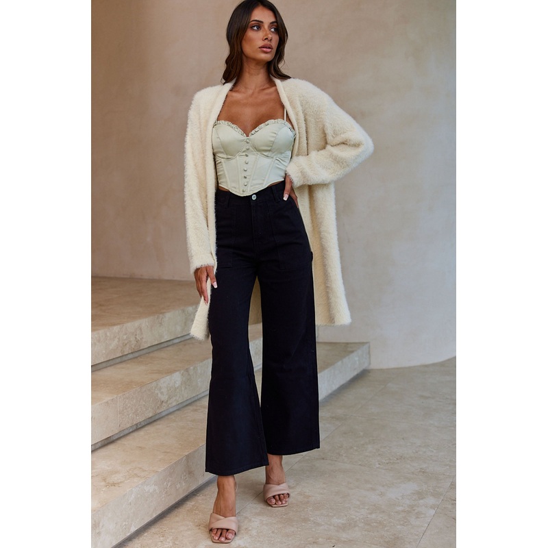 Hold The Phone Long Sleeve Fuzzy Duster Cardigan Cream