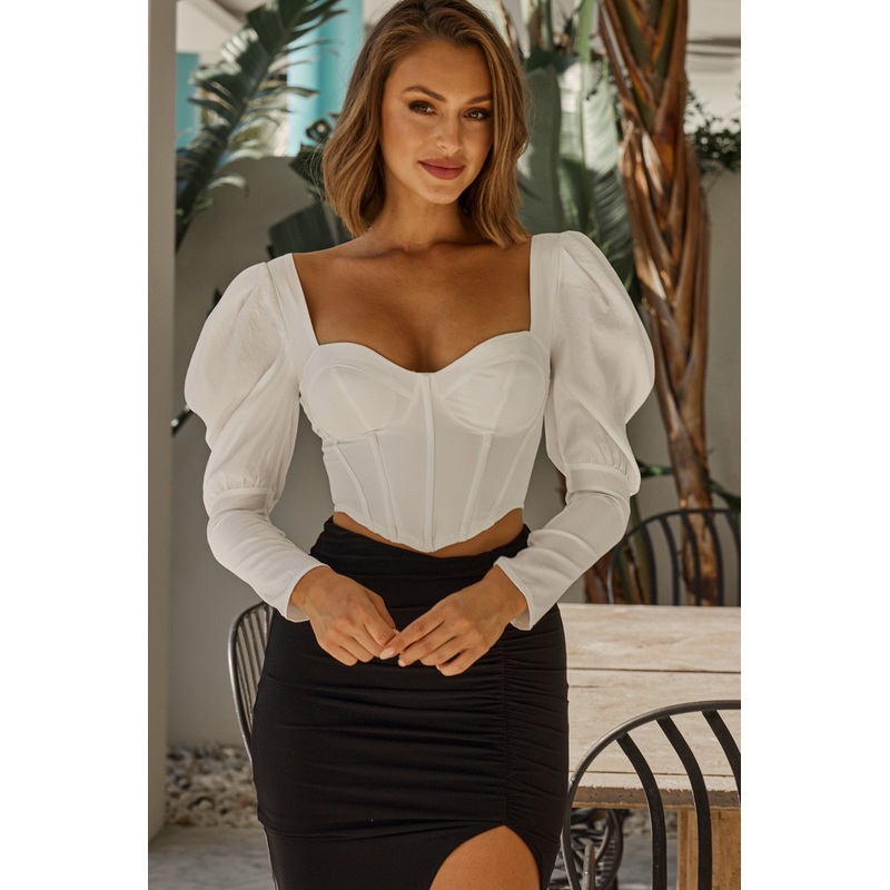 Just A Dream Sweetheart Neckline Long Sleeve White
