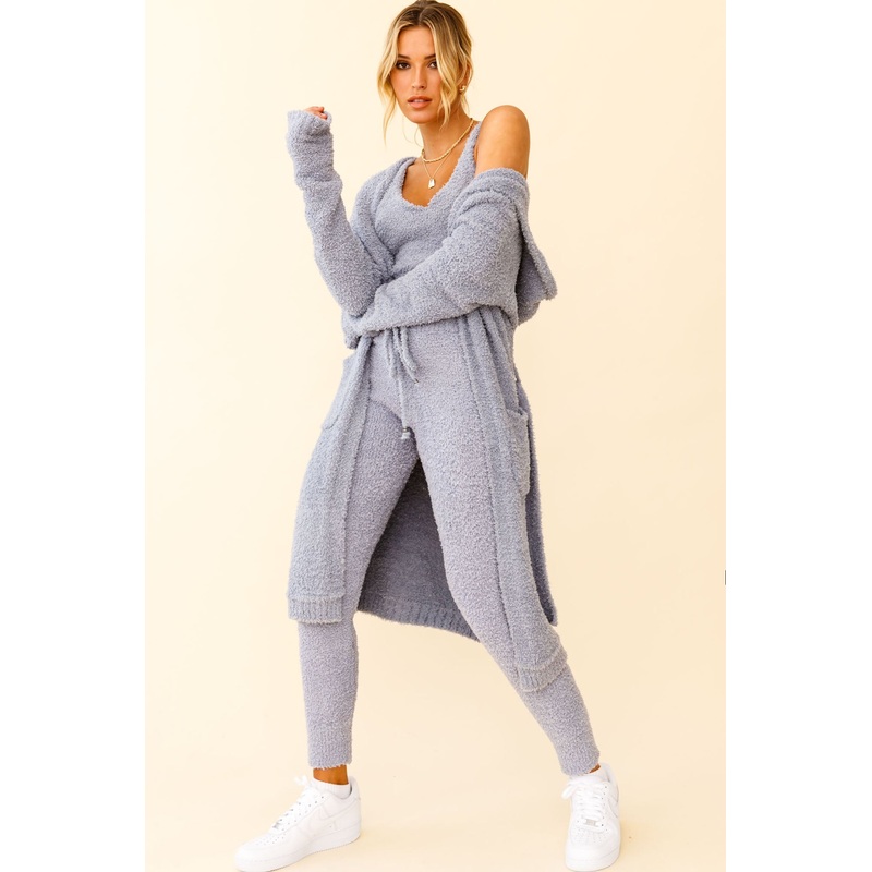 My Girl Fuzzy Knit Longline Pocket Cardigan Steel Blue