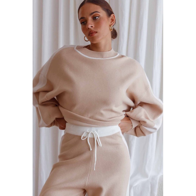 Take Me Back Balloon Sleeve Drop Shoulder Brushed Knit Sweater Beige