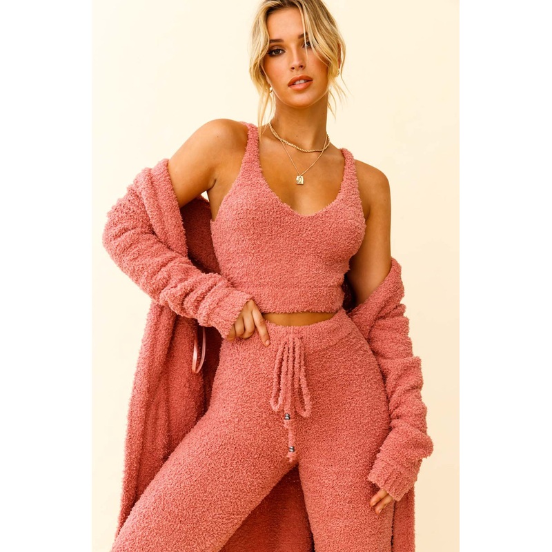 My Girl Fuzzy Knit Thick Strap Crop Top Rose