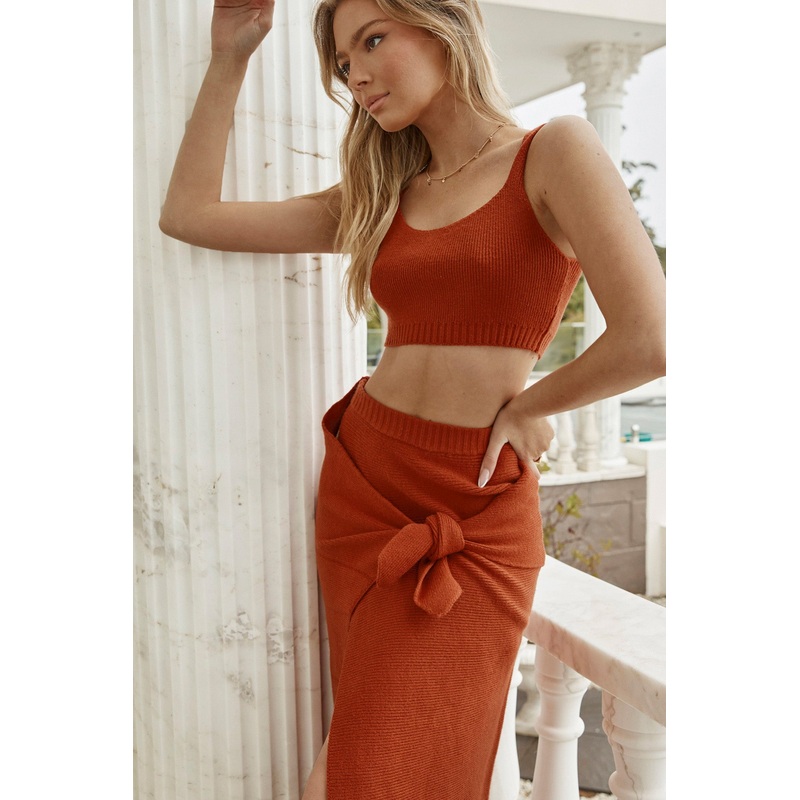 Fay Thick Strap Knit Crop Top Rust