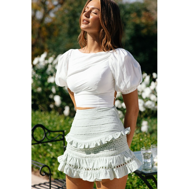 Rhode Puff Sleeve Strappy Back Crop Top White