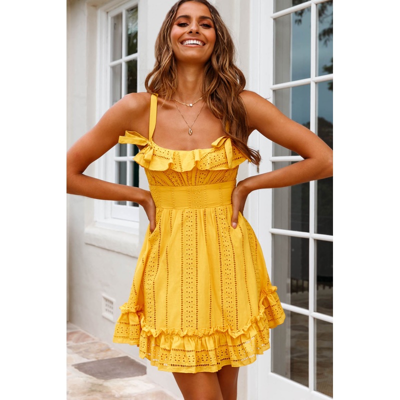 Ainsley Bow Accent Frill Trim Dress Mango