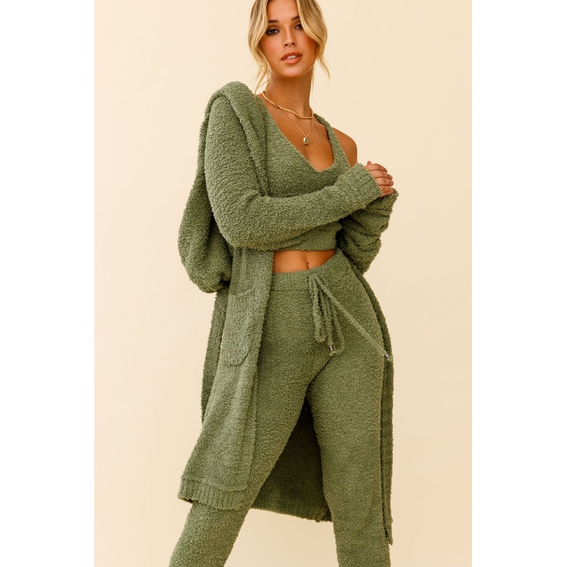 My Girl Fuzzy Knit Longline Pocket Cardigan Sage