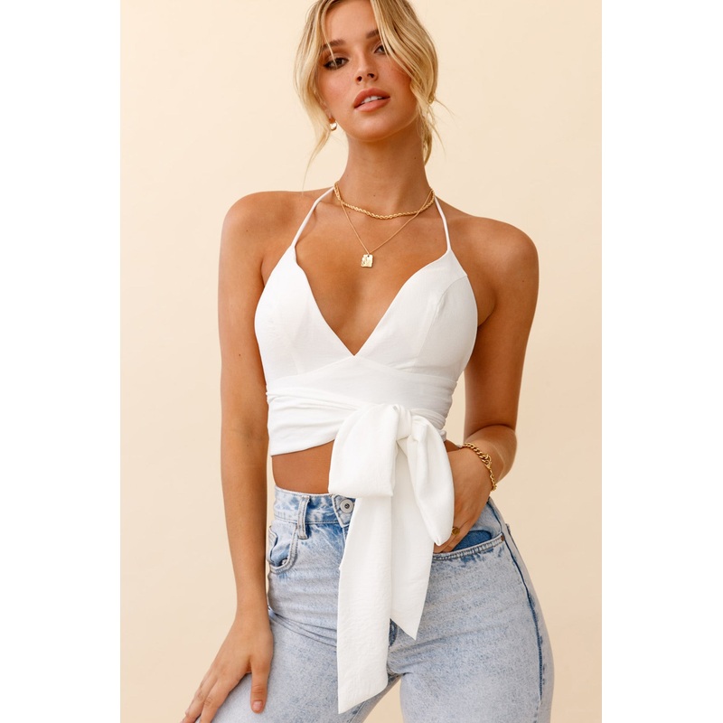 Starshine Halterneck Waist Tie Crop Top White