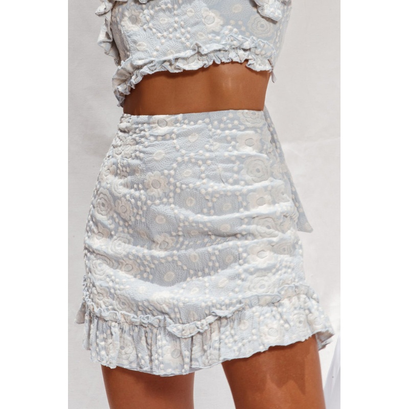 Frill Seeker Embroidery Mini Skirt Blue