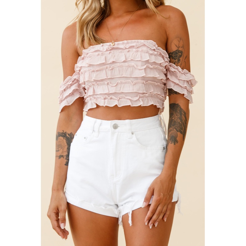 Tigerlily Tiered Frill Off-Shoulder Top Blush