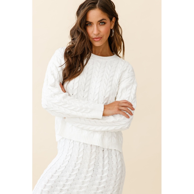 Cozy Up Cable Knit Sweater White