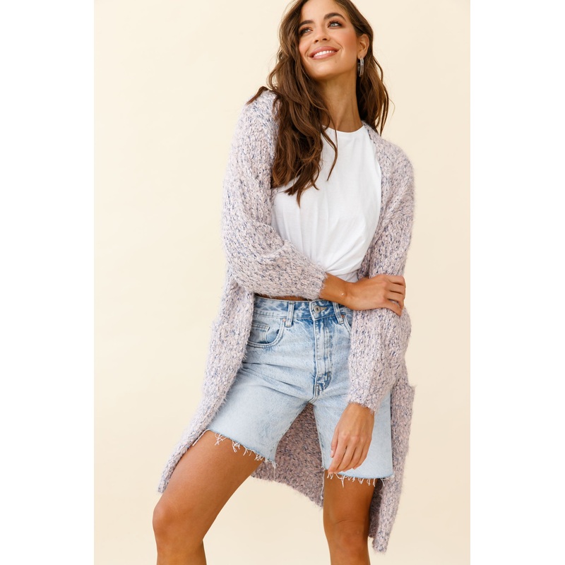 Johanna Long Sleeve Pocket Cardigan Mottled Pink