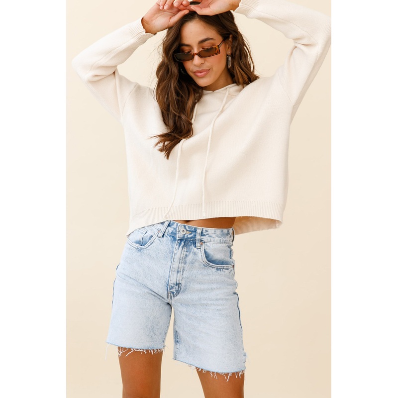 Nightrider Drop Sleeve Hooded Sweater Cream