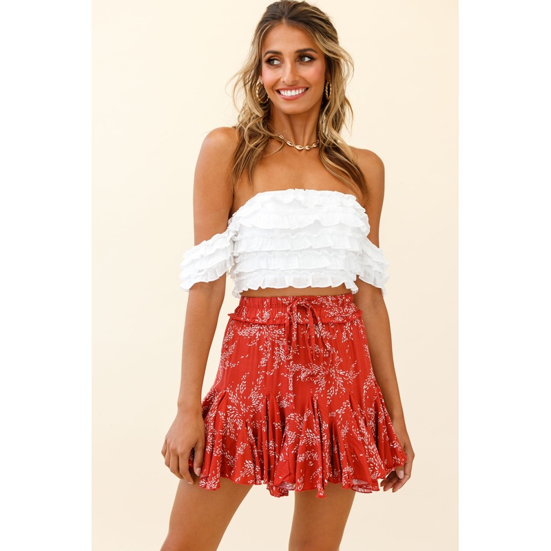 Tigerlily Tiered Frill Off-Shoulder Top White