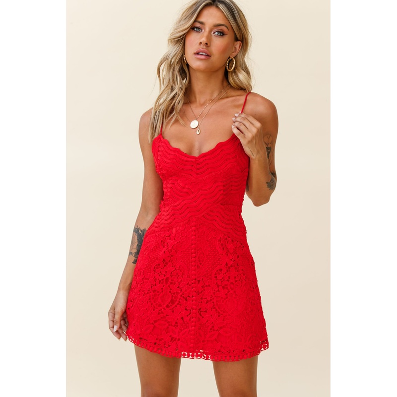Zahara Lace Overlay Thin Strap Mini Dress Red