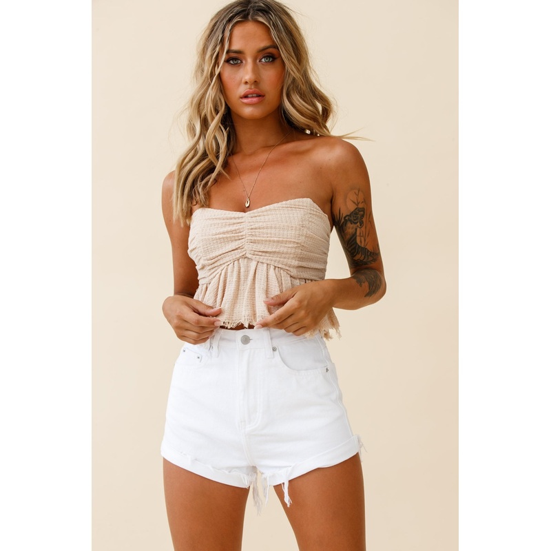 Anjelica Raw Edge Crop Top Beige