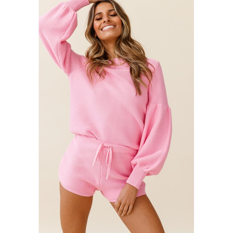 Cooper Long Balloon Sleeve Knit Sweater Hot Pink