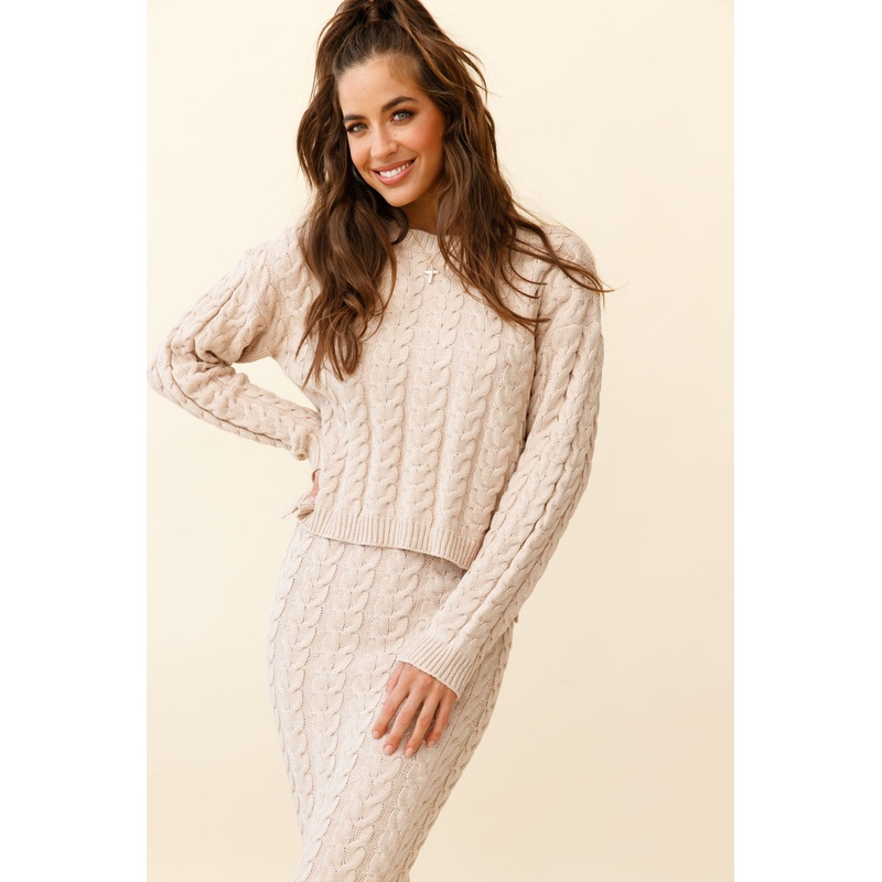 Cozy Up Cable Knit Sweater Beige