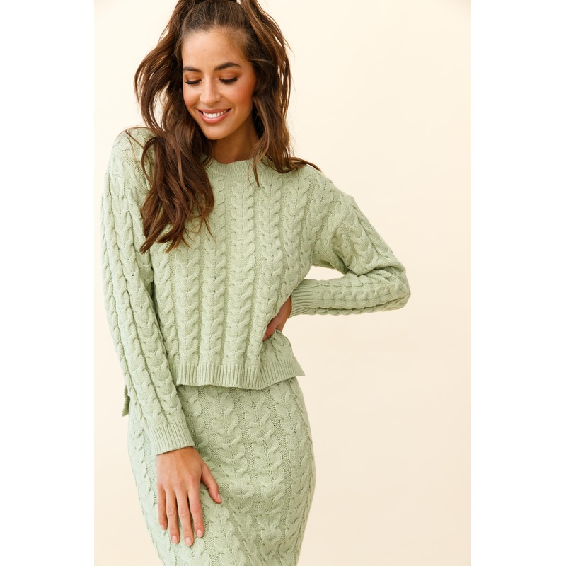 Cozy Up Cable Knit Sweater Green