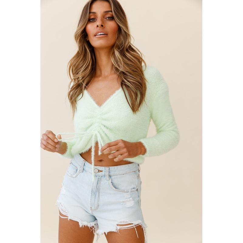 Elsa Long Sleeve Ruched Bust Sweater Green