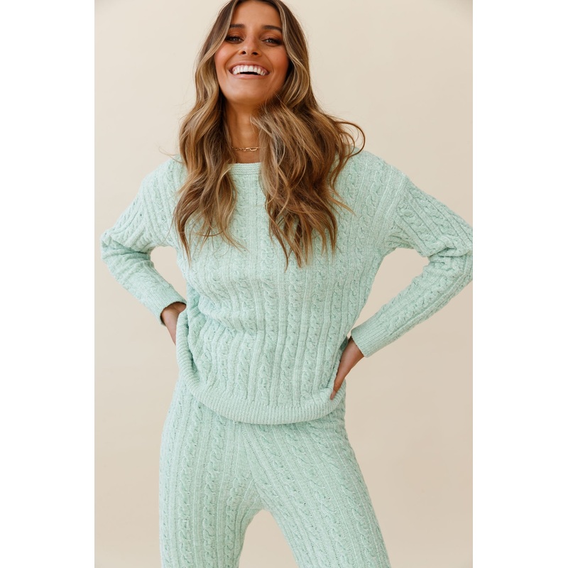 Kansas Long Sleeve Cable Knit Sweater Green