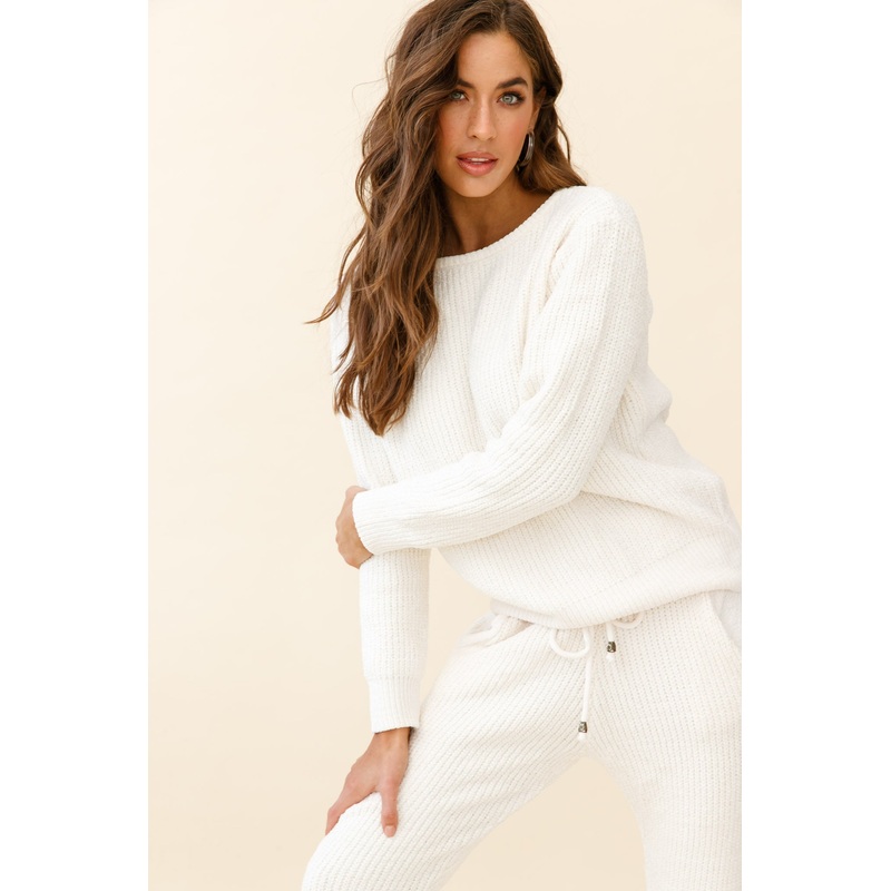 Sundown Crew Neck Knit Sweater Cream